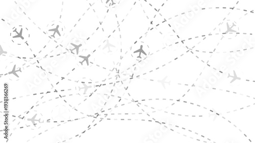 Abstract vector illustration of airplane flight paths. A concept for global air travel, logistics, transportation networks, and connectivity on a clean background.