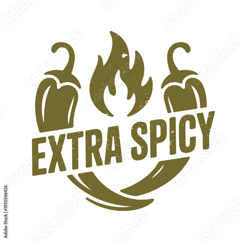 Extra spicy logo with flame and peppers