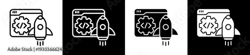 Launch Icon In Flat Version On Black And White Background