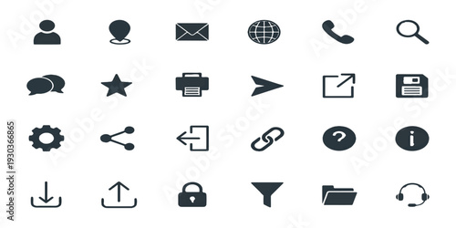 A vector illustration set of black music icons and symbols for web and media design