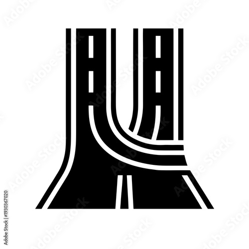 A black and white image of a road interchange