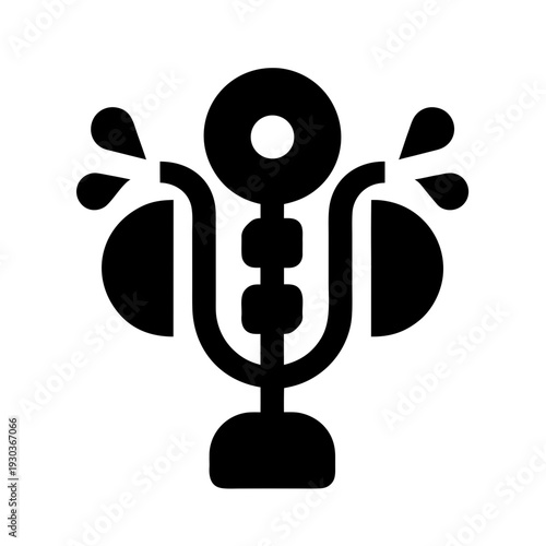 A black and white icon of a trophy with water droplets