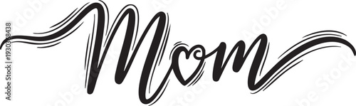 Mother's Day greeting design with hand-lettered "Mom" text PNG