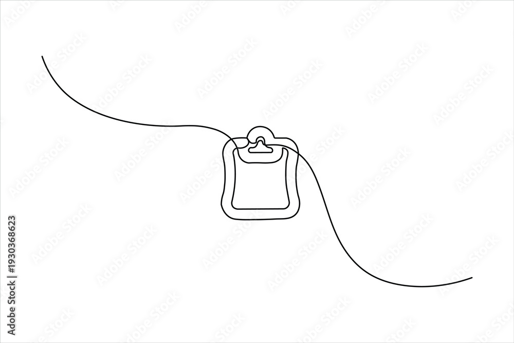Obraz premium Minimalist one-line art of a curved clipboard with a metal clip. A continuous line drawing is perfect for office, list, or planning design projects.