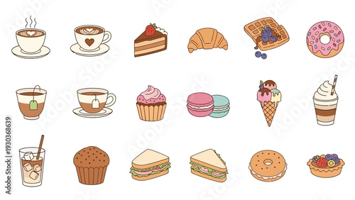 Assorted Desserts and Beverages Illustration Collection.