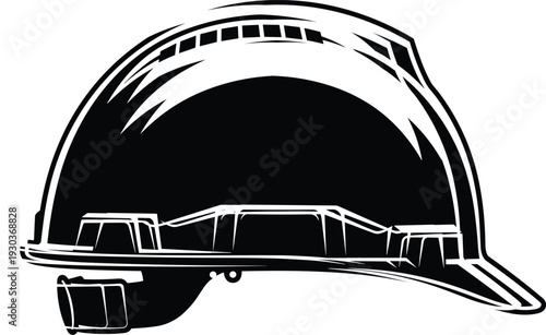 Construction safety helmet silhouette icon isolated on white background, protective hard hat equipment illustration for industrial work