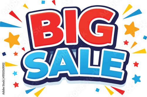 Vibrant big sale event promotion with colorful stars and fireworks design