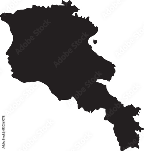 Black silhouette map of Armenia a simple vector graphic representing the countrys borders for travel or informational purposes isolated on a white background