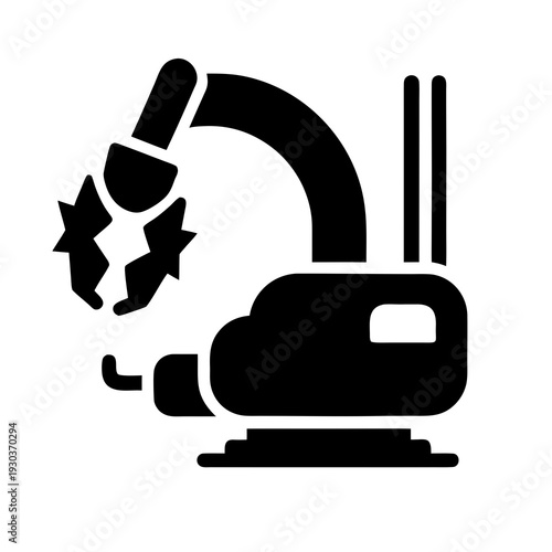 A black and white icon of a leaf blower