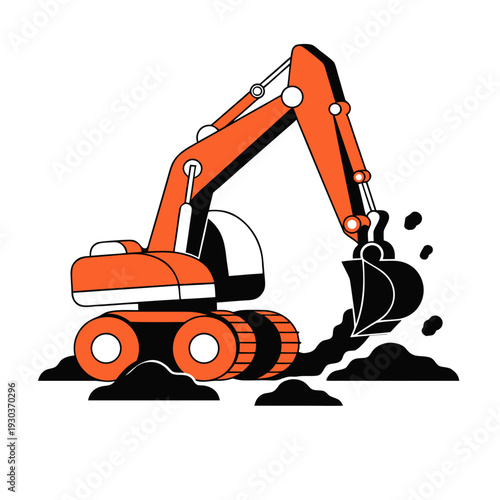 An orange excavator digging into a pile of dirt