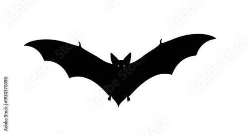 Black bat silhouette against white background symbol of halloween or night