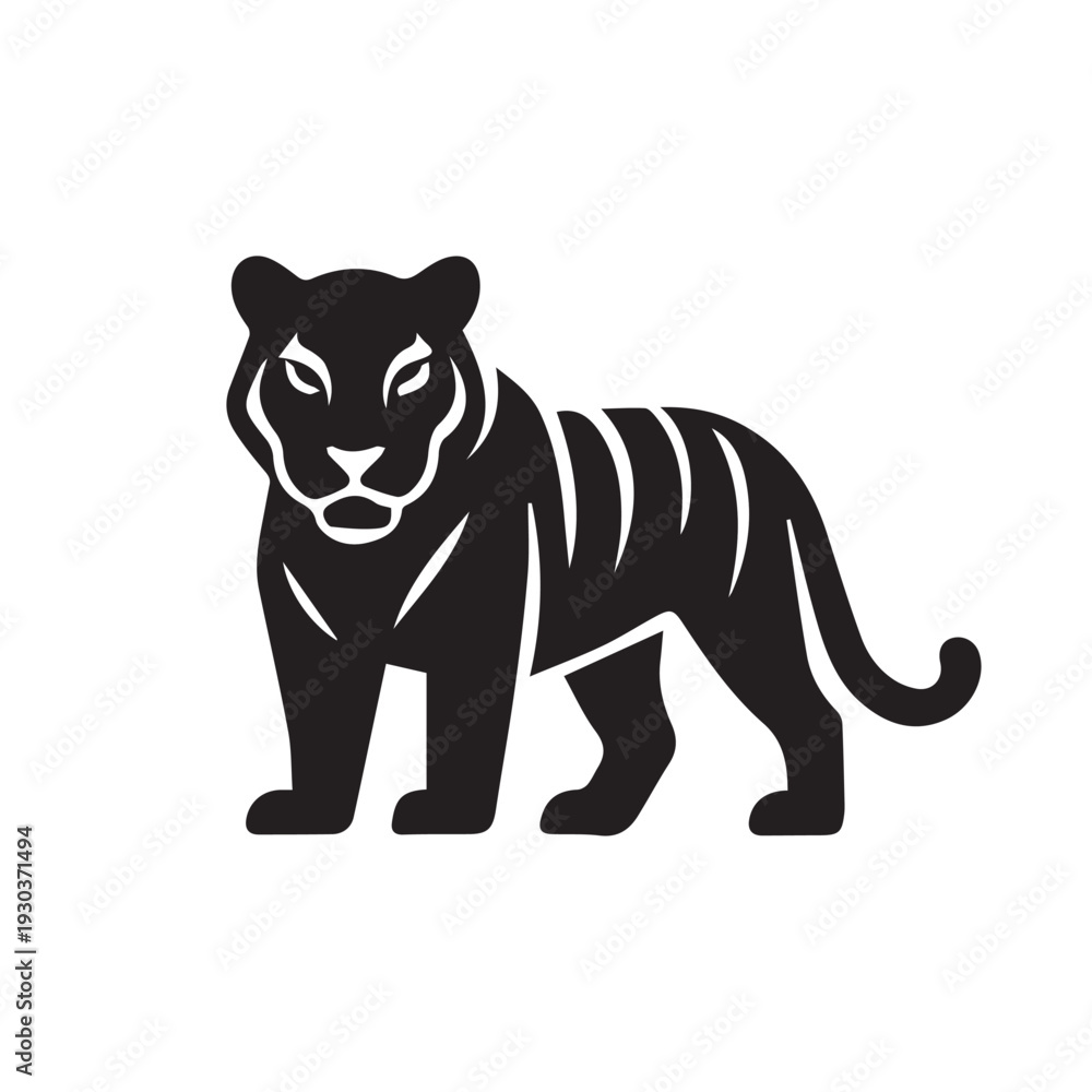 Obraz premium Black and White Tiger Silhouette Icon Vector