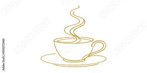 A hot cup of coffee with heart latte art and a cup of tea on a saucer for a morning break illustration