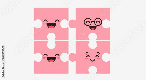 Cute Puzzle Pieces Cartoon – Happy Jigsaw Character Vector Illustration