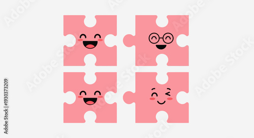 Cute Puzzle Pieces Cartoon – Happy Jigsaw Character Vector Illustration