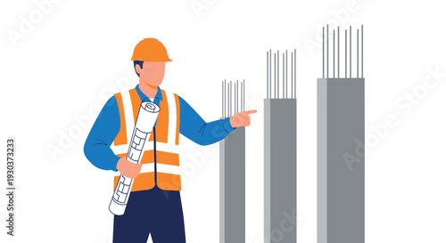 Professional construction engineer overseeing building progress and development on an active construction site, meticulously ensuring project planning and structural integrity