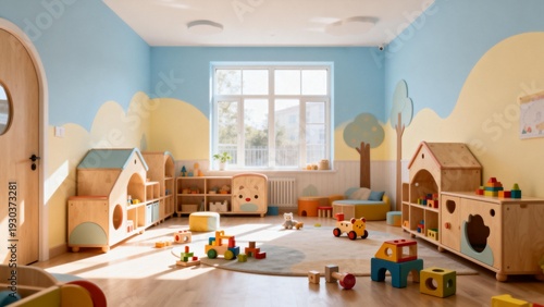 Childrens playroom with toys and furniture