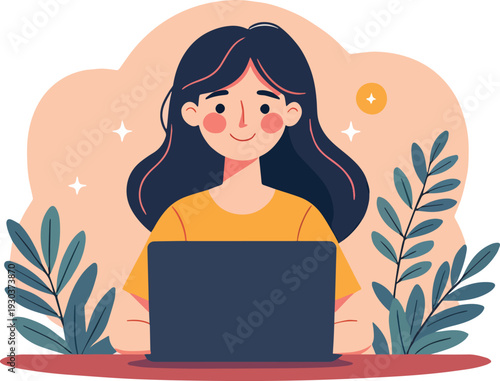 Donna che usa un laptop in ufficio casa al bar vettoriale