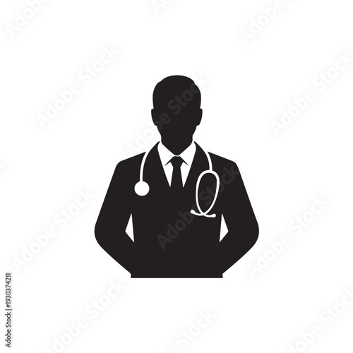 Black and white silhouette of a doctor with a stethoscope