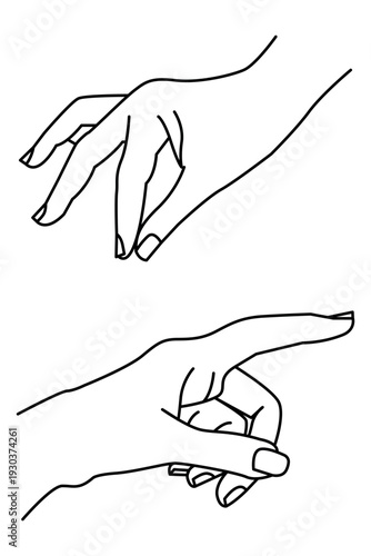 Woman holding an object with her fingers isolated on white background