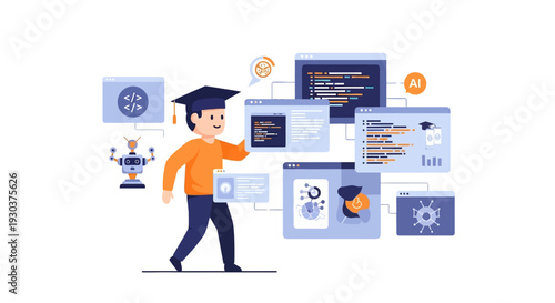 Student exploring the future of AI and advanced technology, mastering programming, data science, and robotics for innovative digital transformation