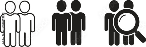 Human icons with magnifying glass for search and investigation
