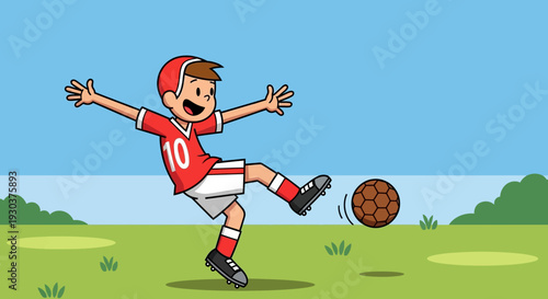 Vector illustration of a boy kicking a soccer ball isolated on White Background