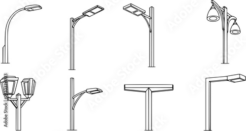 Vintage Street Light Lamp Post Fine Line Sketch – Hand-Drawn Minimalist Urban Line Art Vector Illustration Isolated on White Background