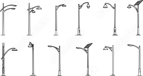 Vintage Street Light Lamp Post Fine Line Sketch – Hand-Drawn Minimalist Urban Line Art Vector Illustration Isolated on White Background