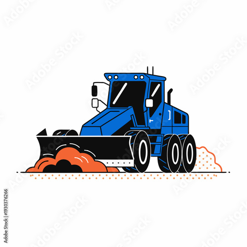 A blue snowplow clearing snow from the road