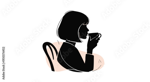 Serene silhouette of a woman enjoying a warm beverage in a moment of quiet reflection.