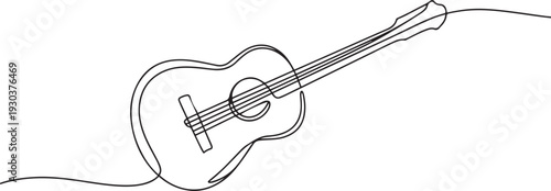 continuous line acoustic guitar.one line drawing of classical guitar.one line vector icon with out background