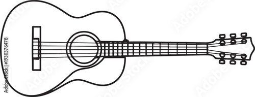 continuous line acoustic guitar.one line drawing of classical guitar.one line vector icon with out background