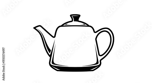 Simple Black and White Teapot Vector Illustration. Classic Kitchenware Icon for Serving Hot Tea, Coffee, and Beverages.