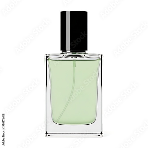 A bottle of perfume with a black cap