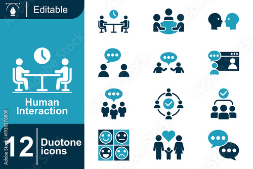 Human interaction icons collection, representing communication, collaboration, teamwork, and social connection for business and lifestyle applications