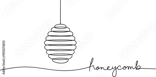 Continuous one line drawing of honeycomb. One line drawing illustration of hanging bee hive.one line vector icon with out background