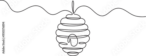 Continuous one line drawing of honeycomb. One line drawing illustration of hanging bee hive.one line vector icon with out background