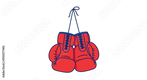 Hanging Red Boxing Gloves with Blue Trim and Laces