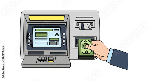 Hand inserting cash into an ATM machine for withdrawal