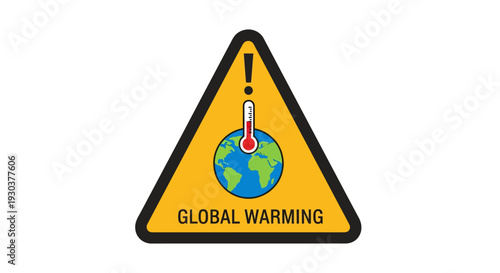 Global Warming Warning Sign with Earth and Thermometer