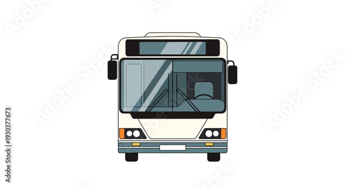 Front View of a Cream-Colored Bus with Large Windshield and Black Mirrors