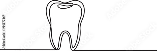 Single continuous line art human tooth silhouette. concept design world oral health day.one line vector icon with out background