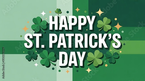 Happy st patrick s day greeting with clovers and gold coins illustration
