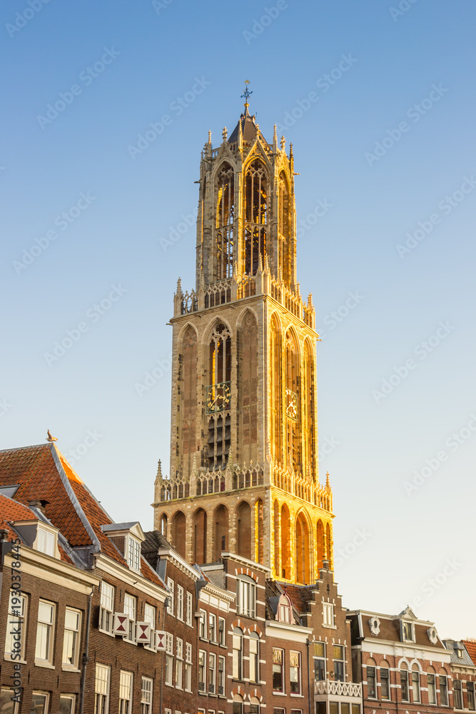 Fototapeta premium Historic Domtoren church tower in late afternoon sunlight in Utrecht, Netherlands