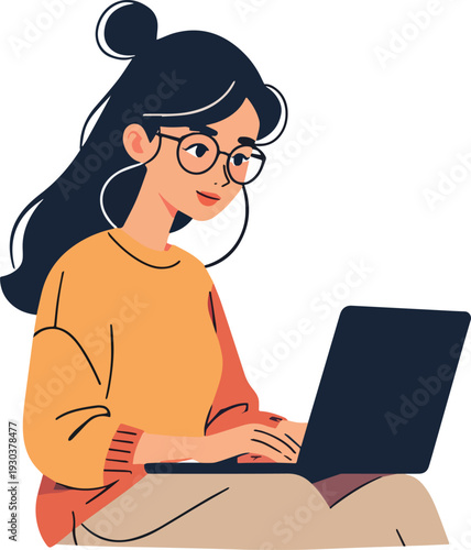 Donna che usa un laptop in ufficio casa al bar vettoriale