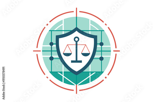 Digital Law Scale Integrated With Blockchain Network Icon