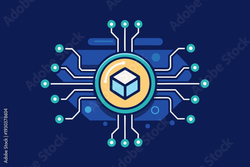 Digital Coin with Blockchain Network Grid Icon