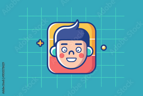 Facial Recognition Grid Overlay With Emotion Wave Icon