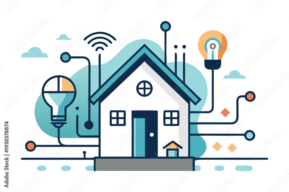 Fototapeta premium House Silhouette With Light Bulb Smart Idea Icon